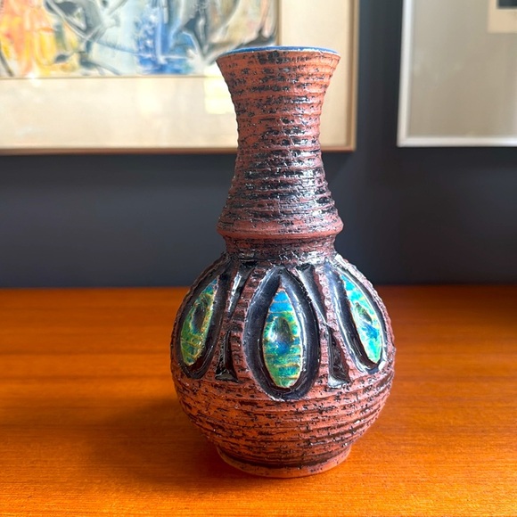 Retro Mcm vintage ceramic vase design signed Ninnie  pottery made in Sweden - Picture 1 of 6